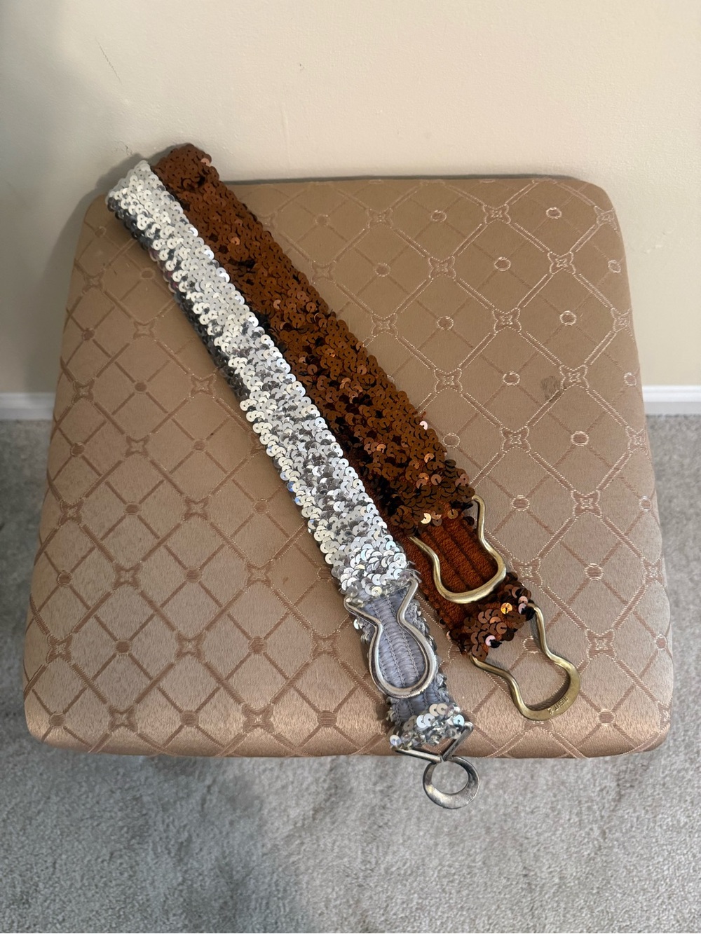 Vintage Silver & Bronze Sequin Stretch Belt Set of 2